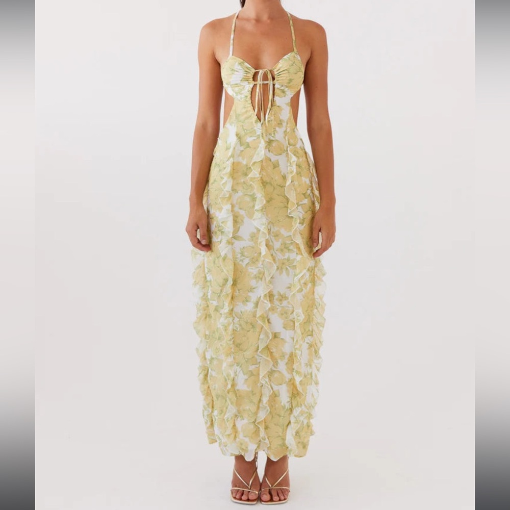 Yellow Cream Cut Out Tiered Sundress